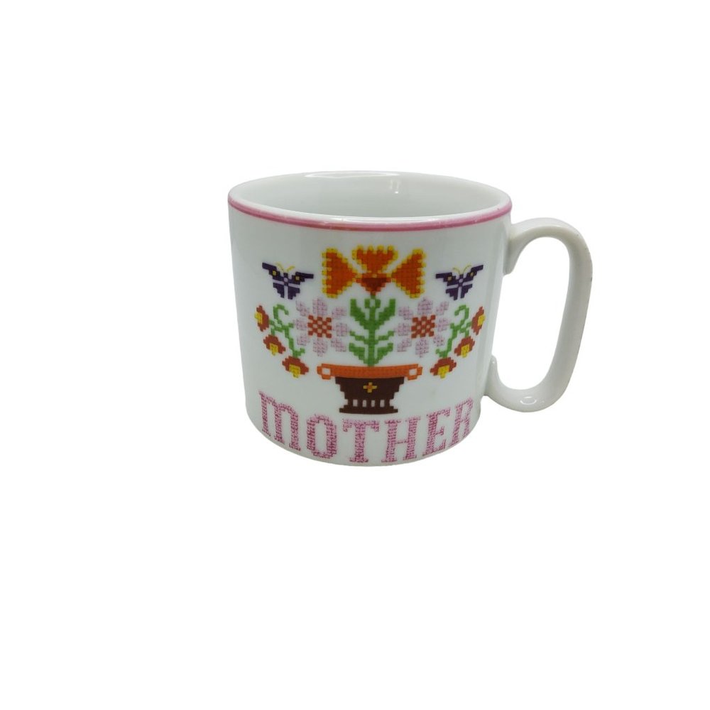 vintage lefton porcelain cross stitch mother hot cocoa/tea/coffee mug